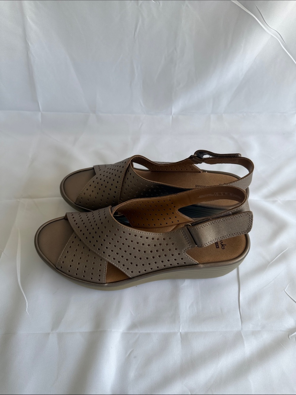 Clarks Bronze Perforated Slingback Wedge Sandals - Picture 4 of 4